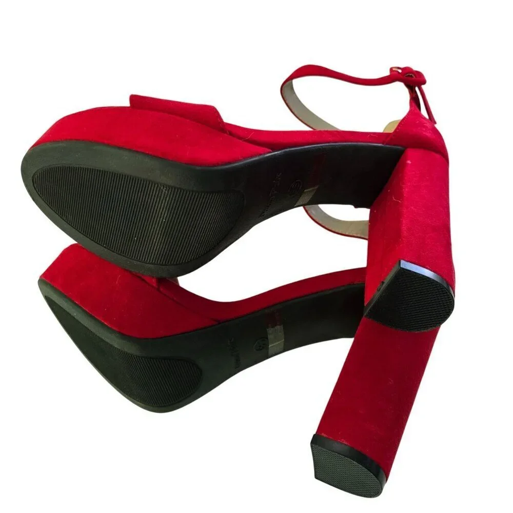 Dream Pairs Hi-lo Red Faux Suede Platform Ankle Strap Heels Size 8.5